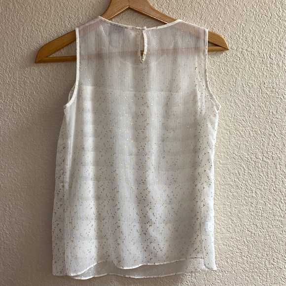 ANN Taylor Loft semi sheer cream and gold metallic tiered sleeveless top blouse - Picture 4 of 5